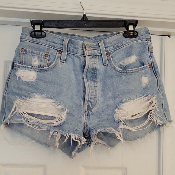 Levi's Pants - Levi's 501 Button Fly Distressed Denim Shorts